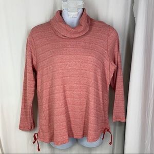 J.Jill 2x Thermal Waffle Knit Rise Pink Cowl Neck Top Side Ties